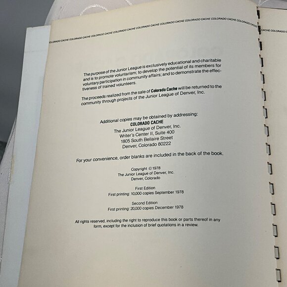 Colorado Cache Cookbook By The Junior League Of Denver Spiral Bound 1978 First P - Picture 4 of 7